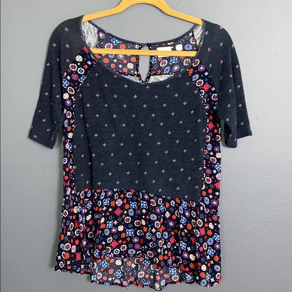 Anthropologie Tops - Anthropologie I Navy Floral Quilted Blouse Medium